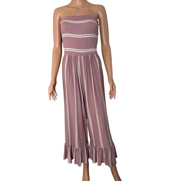 Altar'd State Strapless jumpsuit, mauve jumpsuit, smocked bodice, wide leg SZ M - Picture 2 of 10